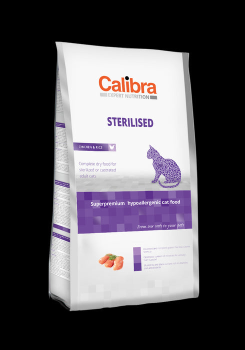 Hrana uscata pentru pisici Calibra Sterilised cu pui si orez 2 kg